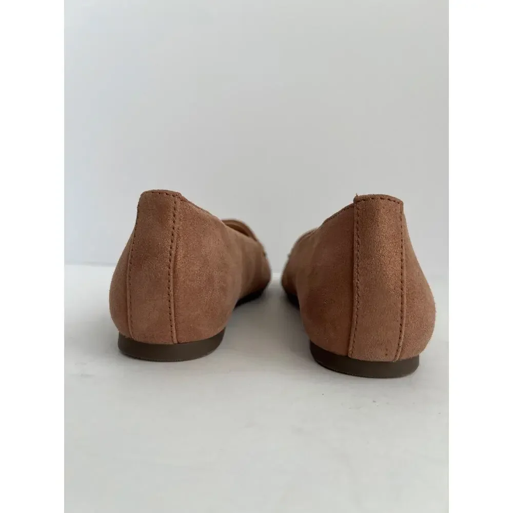 Vionic Hayes Tan Shimmer Suede Square Toe Orthotic Loafer Flats Size 6.5
